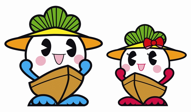笠松町マスコットキャラクター　「かさまるくん」と「かさまるちゃん」